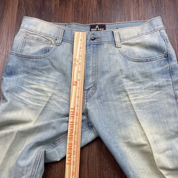 Red Ape Jeans Mens 34 Blue Denim Baggy Wide Leg Hip Hop Rap Streetwear Y2K - Picture 8 of 10